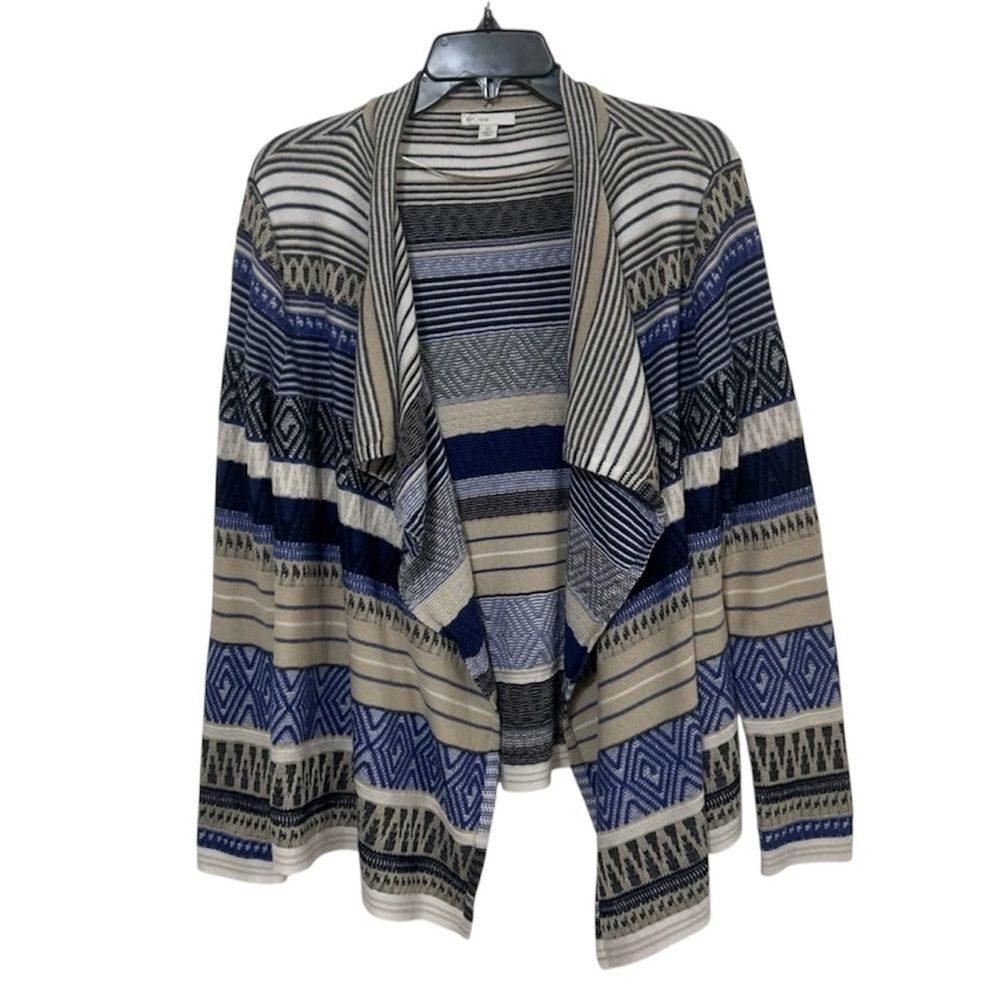 EST. 1946 Southwestern Waterfall Draped Open Cardigan Blue Stripe Size Medium